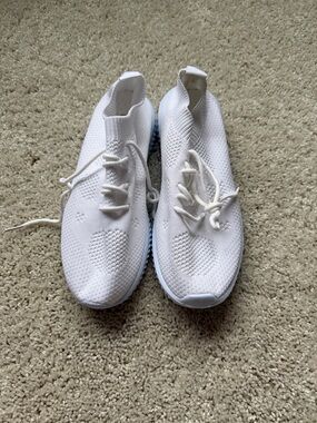All-White Knit Slip-On Sneakers